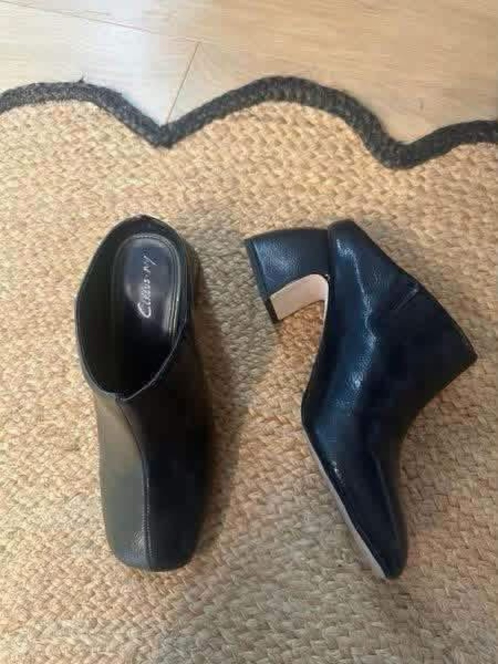Circus Black Leather Slip-On Mule Heels